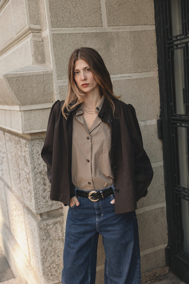 "WANDERING STAR" BLACK GOLD LEATHER BELT