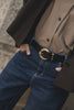 "WANDERING STAR" BLACK GOLD LEATHER BELT