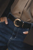"WANDERING STAR" BLACK GOLD LEATHER BELT