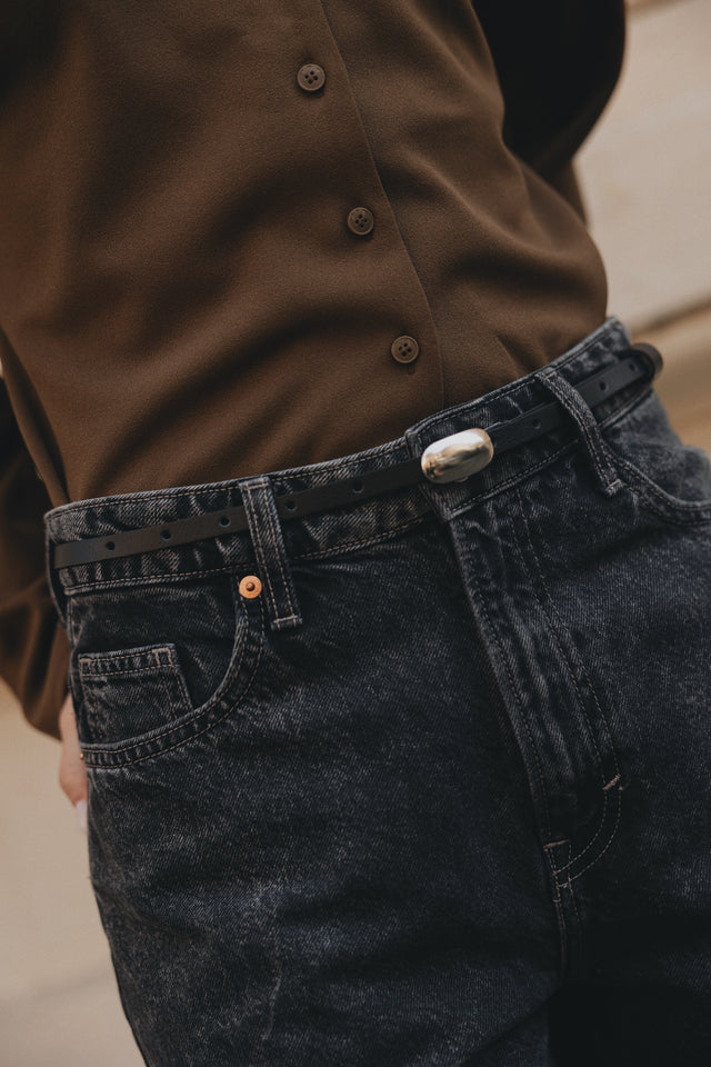 "TINY DANCER" BLACK NICKEL LEATHER BELT