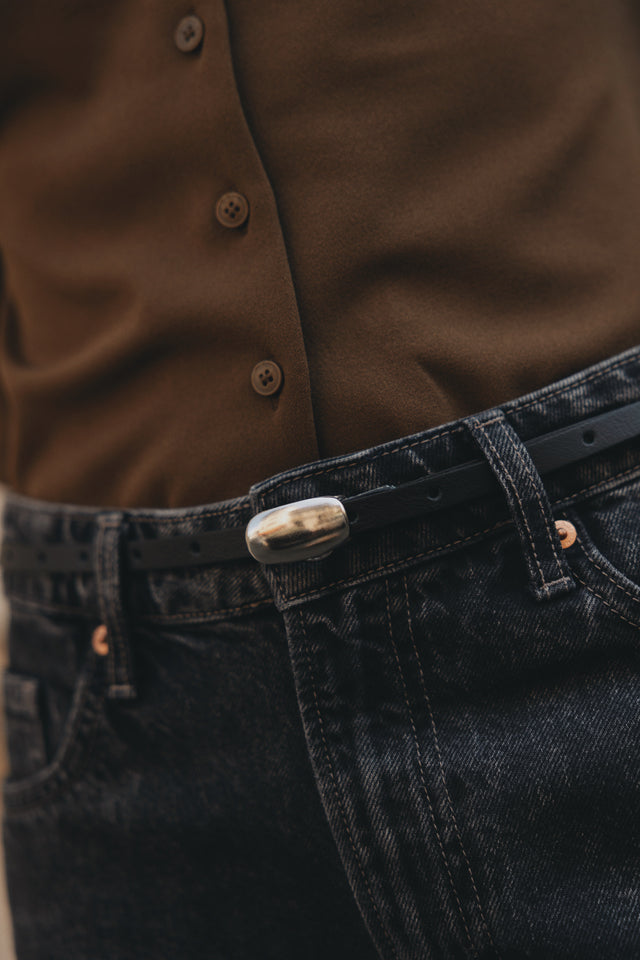 "TINY DANCER" BLACK NICKEL LEATHER BELT