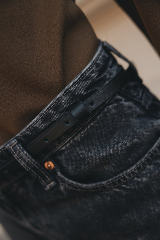 "TINY DANCER" BLACK NICKEL LEATHER BELT