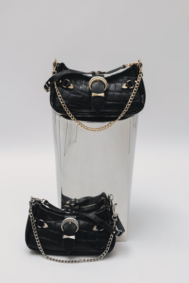 "KISS OF LIFE" BLACK GOLD SHOULDER BAG