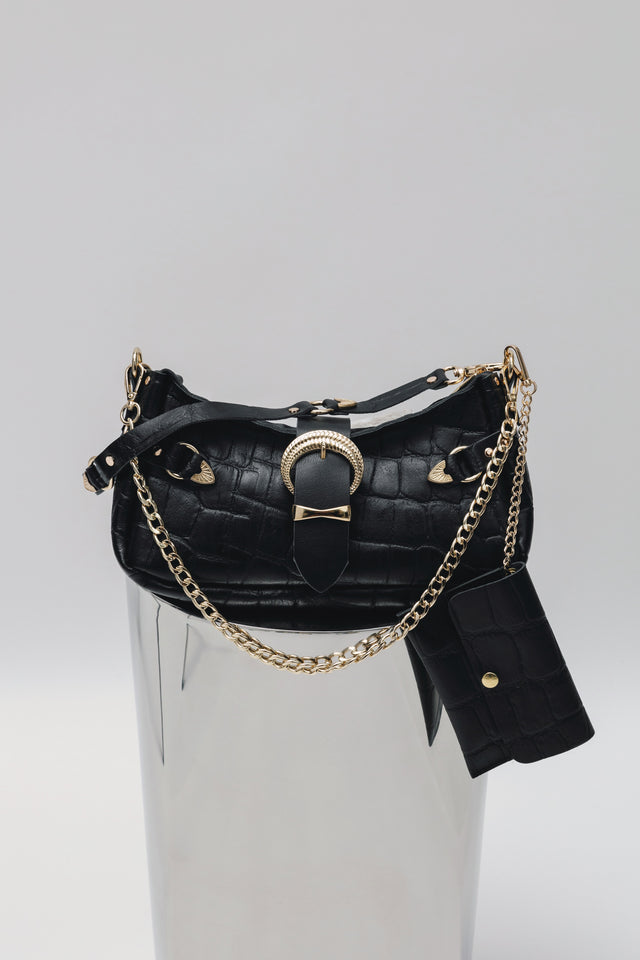 "KISS OF LIFE" BLACK GOLD SHOULDER BAG