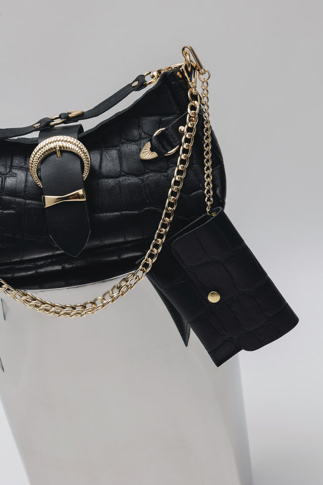 "KISS OF LIFE" BLACK GOLD SHOULDER BAG