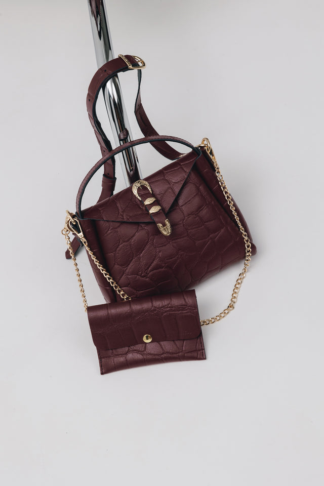 "HERE WITH ME" CHERRY GOLD SHOULDER BAG