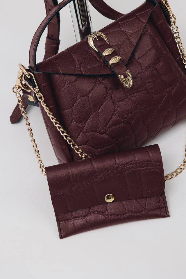 "HERE WITH ME" CHERRY GOLD SHOULDER BAG