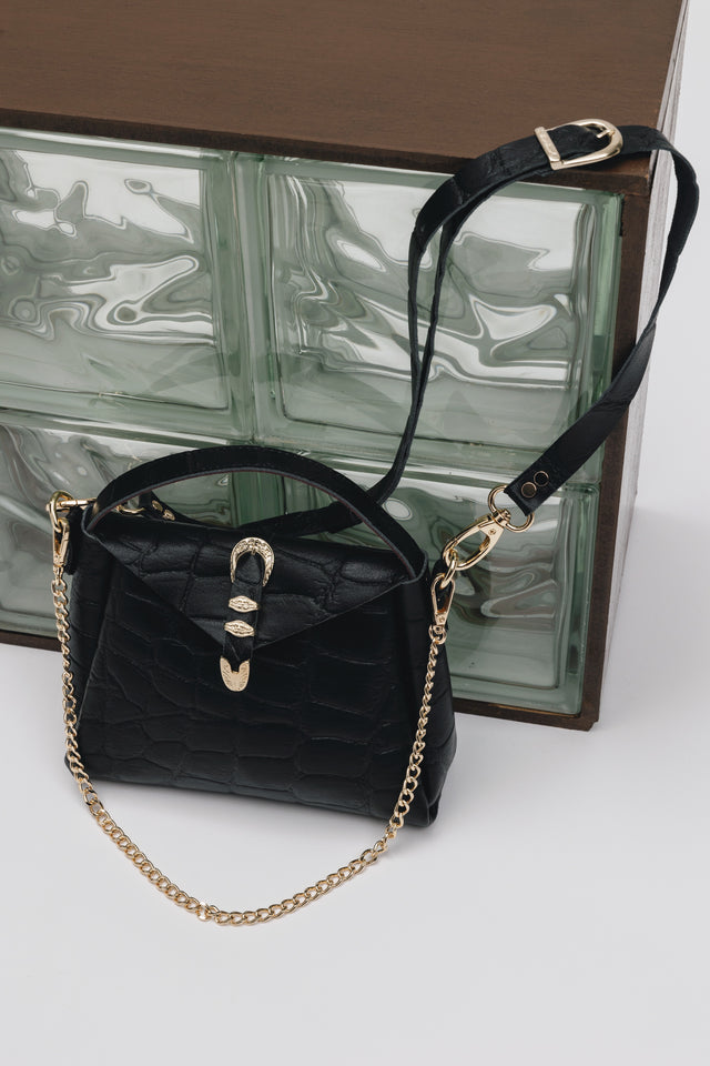 "HERE WITH ME" BLACK GOLD SHOULDER BAG