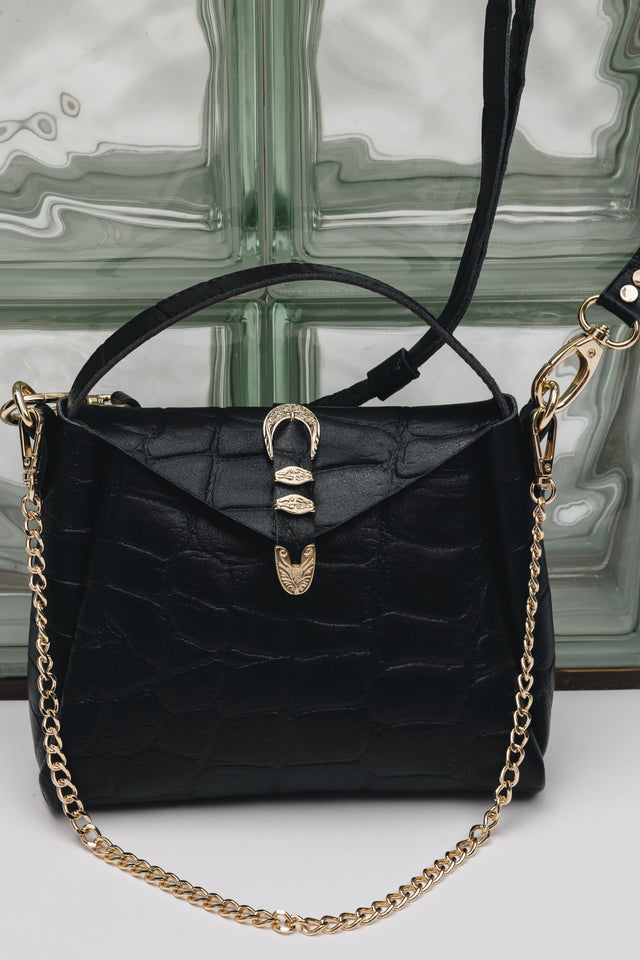 "HERE WITH ME" BLACK GOLD SHOULDER BAG