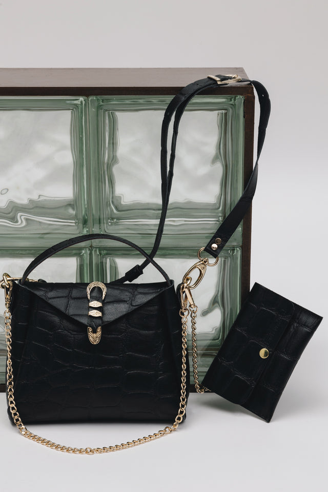 "HERE WITH ME" BLACK GOLD SHOULDER BAG