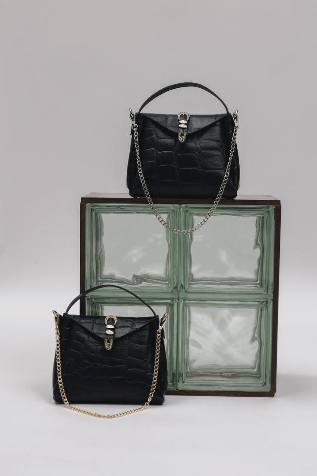 "HERE WITH ME" BLACK NICKEL SHOULDER BAG
