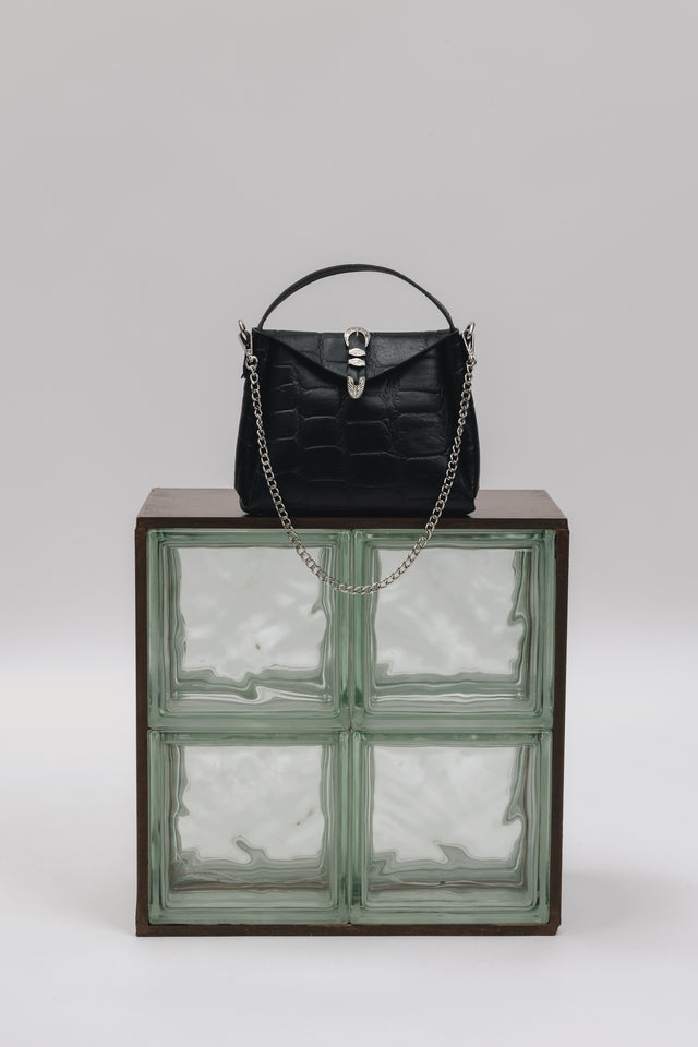 "HERE WITH ME" BLACK NICKEL SHOULDER BAG