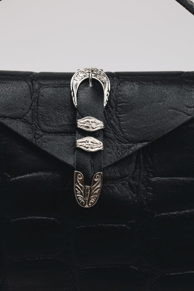 "HERE WITH ME" BLACK NICKEL SHOULDER BAG