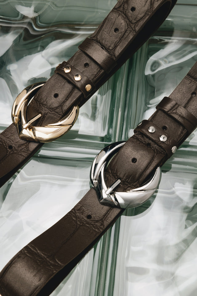"WANDERING STAR" BROWN GOLD LEATHER BELT