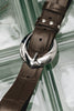 "WANDERING STAR" BROWN NICKEL LEATHER BELT