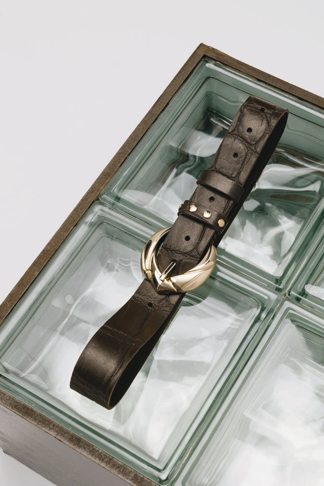 "WANDERING STAR" BROWN GOLD LEATHER BELT
