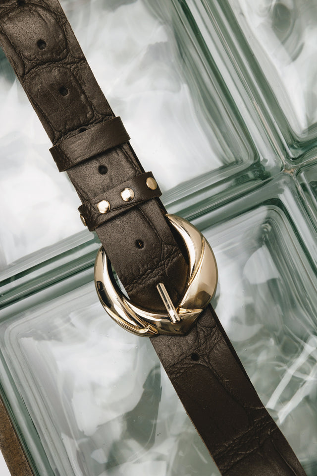 "WANDERING STAR" BROWN GOLD LEATHER BELT