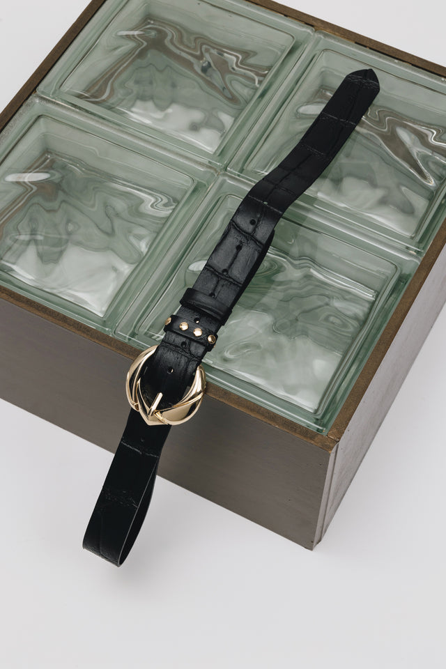 "WANDERING STAR" BLACK GOLD LEATHER BELT