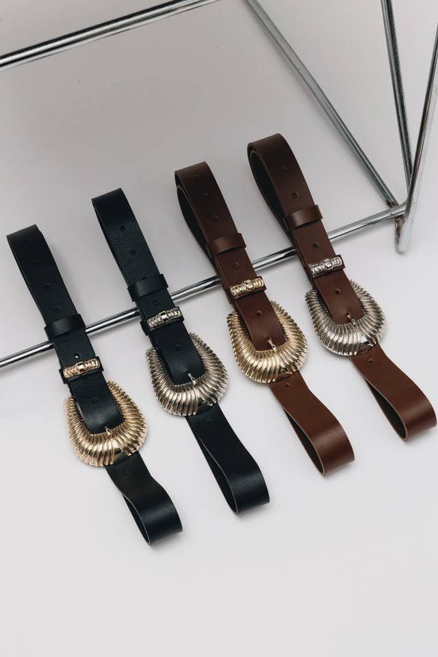 "SARA" BLACK GOLD LEATHER BELT