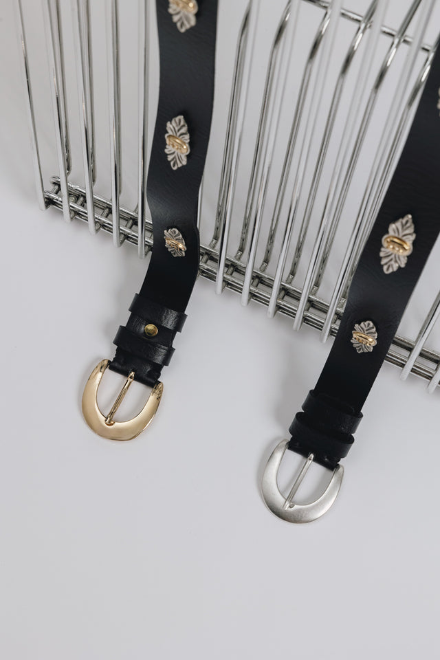 "ROMANTIC DREAMS" BLACK NICKEL LEATHER BELT