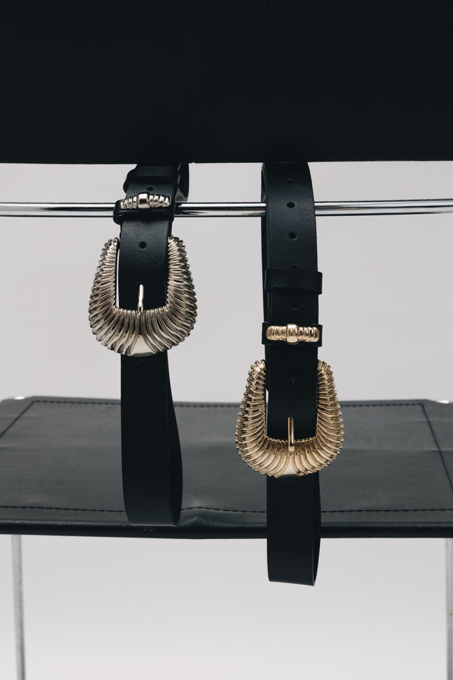 "SARA" BLACK GOLD LEATHER BELT