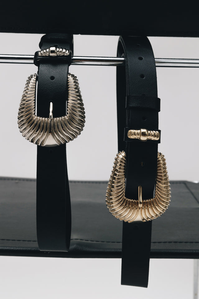 "SARA" BLACK NICKEL LEATHER BELT