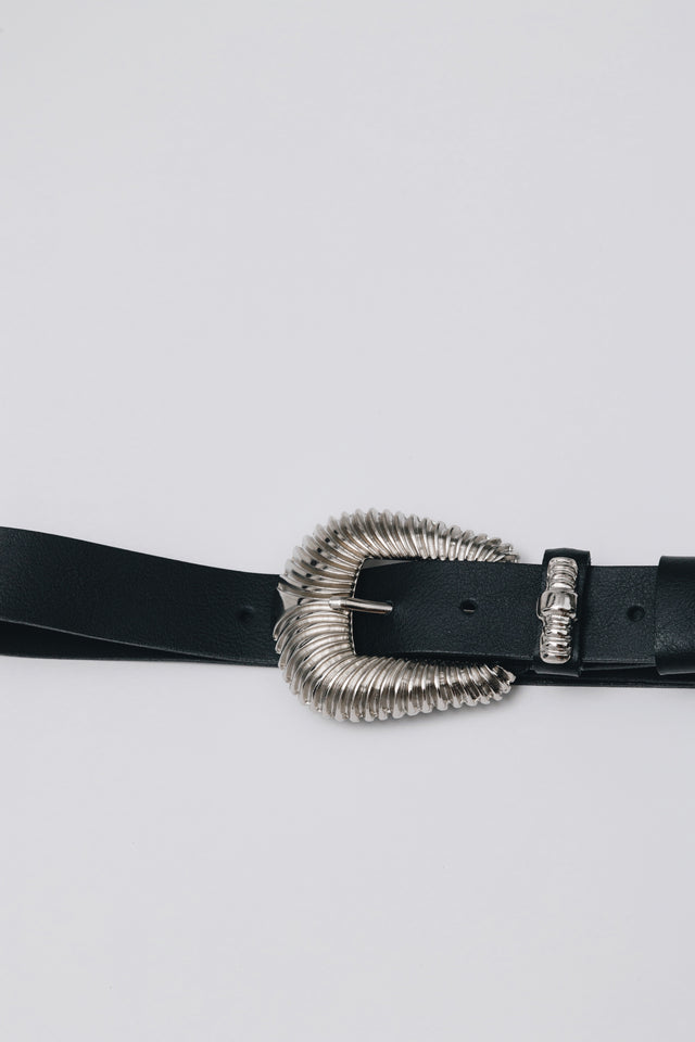 "SARA" BLACK NICKEL LEATHER BELT