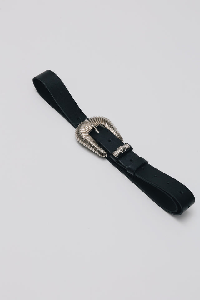 "SARA" BLACK NICKEL LEATHER BELT
