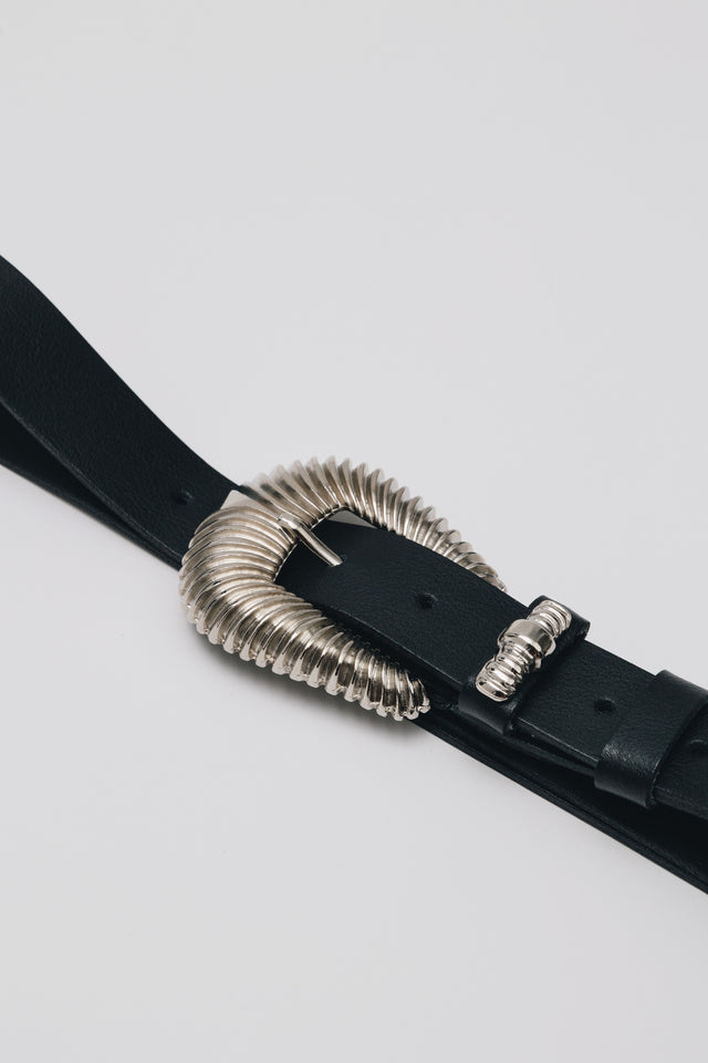 "SARA" BLACK NICKEL LEATHER BELT