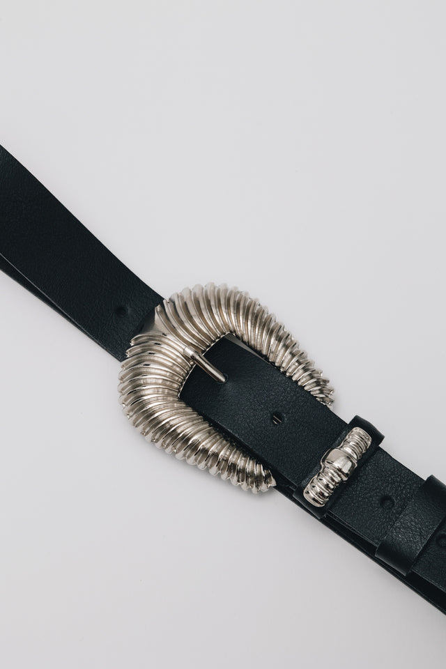 "SARA" BLACK NICKEL LEATHER BELT