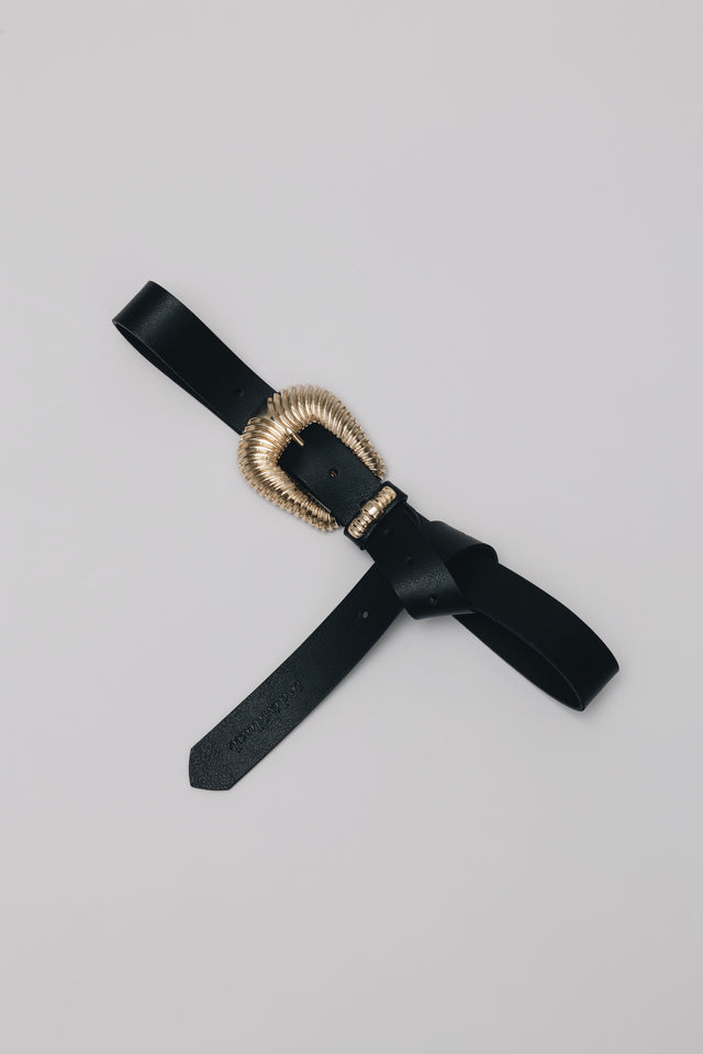 "SARA" BLACK GOLD LEATHER BELT