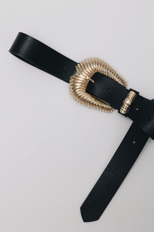 "SARA" BLACK GOLD LEATHER BELT