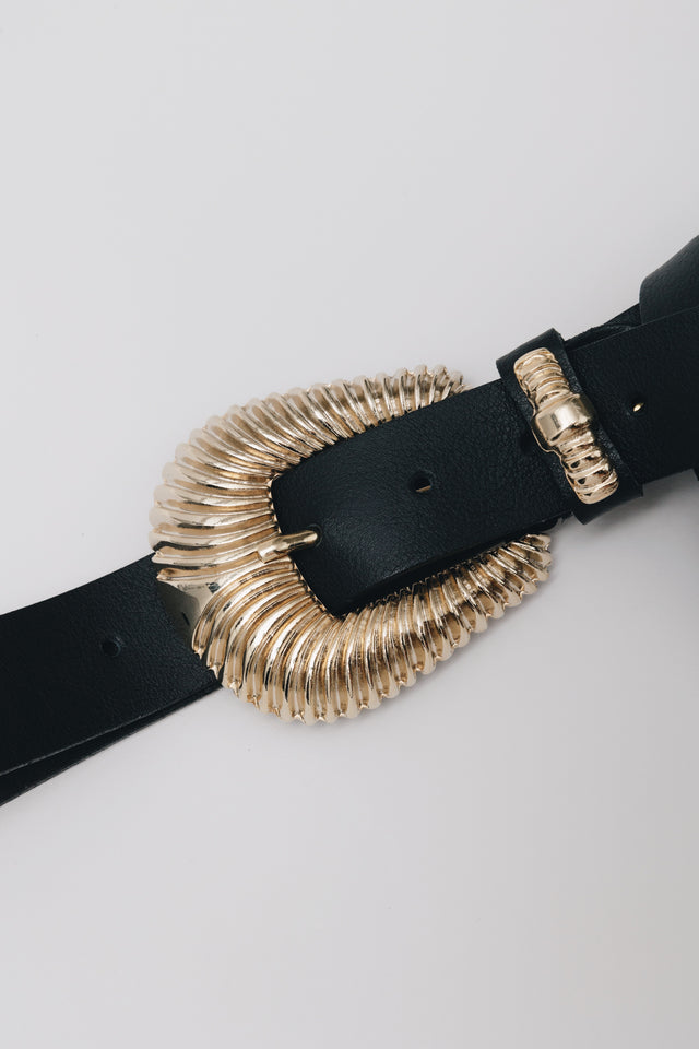 "SARA" BLACK GOLD LEATHER BELT