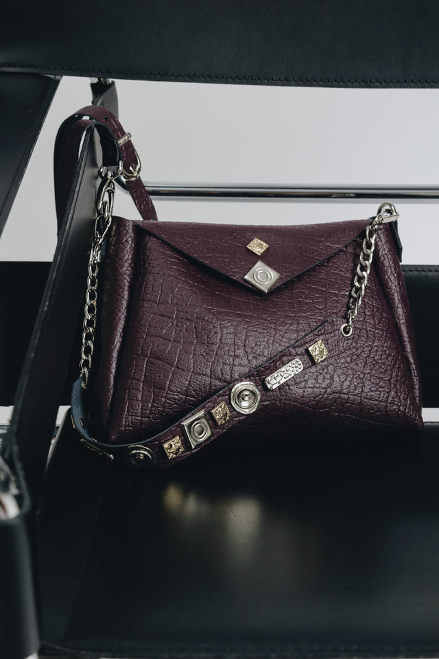 "BEAUTIFUL THINGS" DARK PLUM GOLD SHOULDER BAG