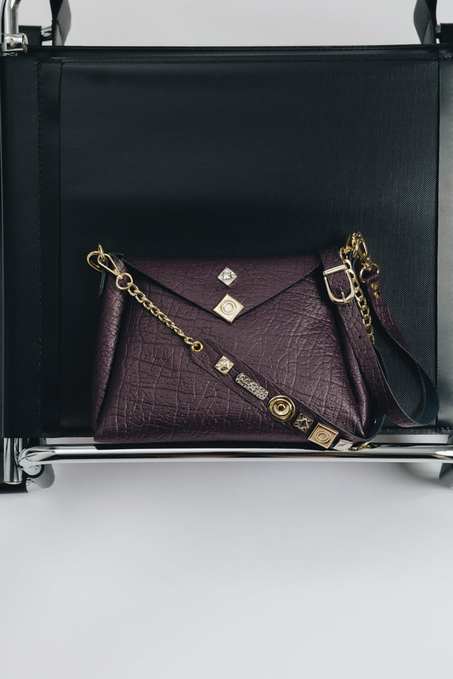 "BEAUTIFUL THINGS" DARK PLUM GOLD SHOULDER BAG
