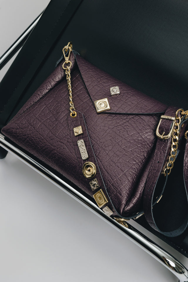 "BEAUTIFUL THINGS" DARK PLUM GOLD SHOULDER BAG