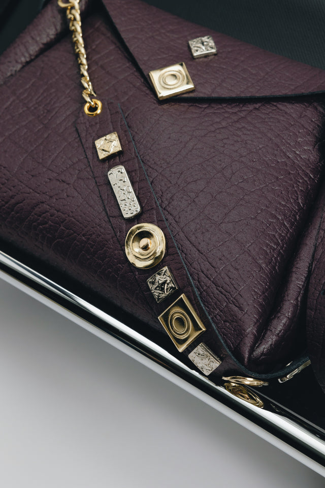 "BEAUTIFUL THINGS" DARK PLUM GOLD SHOULDER BAG