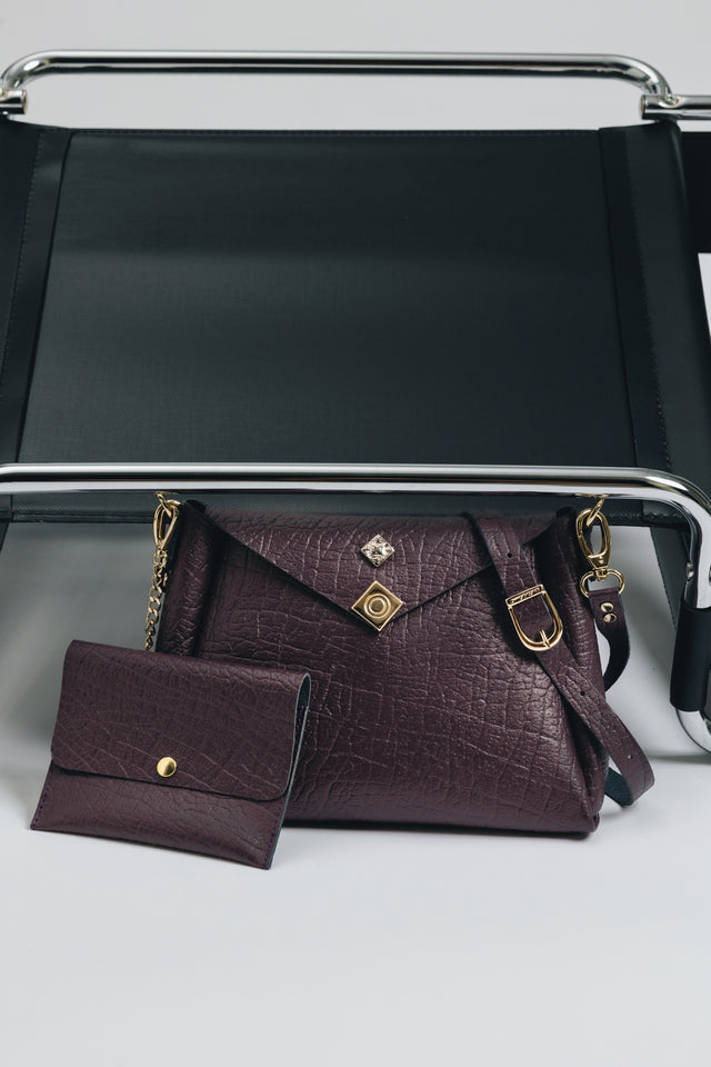 "BEAUTIFUL THINGS" DARK PLUM GOLD SHOULDER BAG