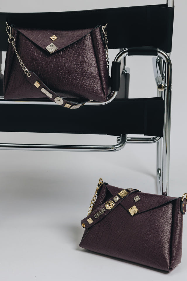 "BEAUTIFUL THINGS" DARK PLUM GOLD SHOULDER BAG