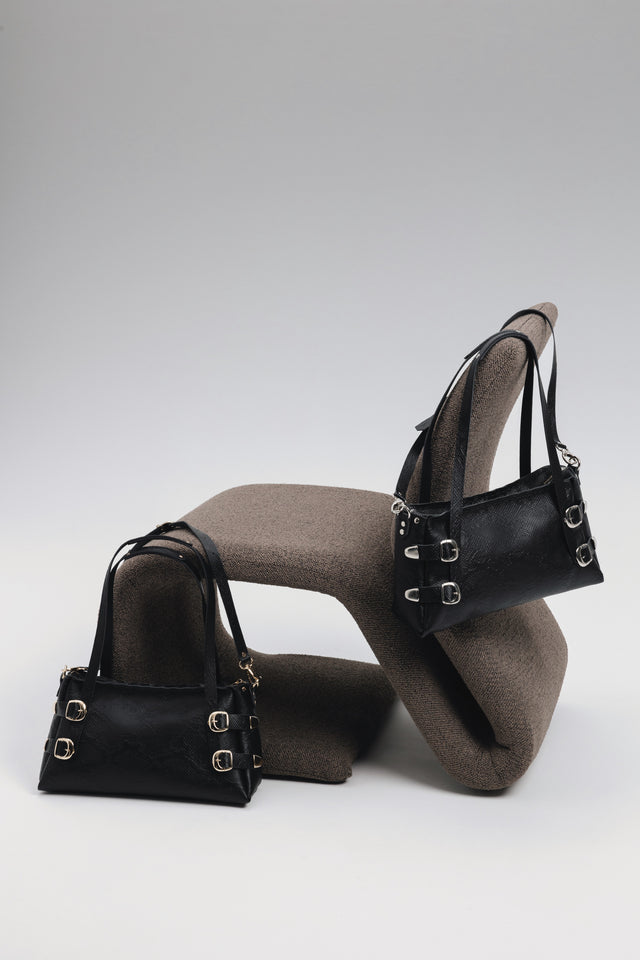 "ECHOES" BLACK NICKEL SHOULDER BAG