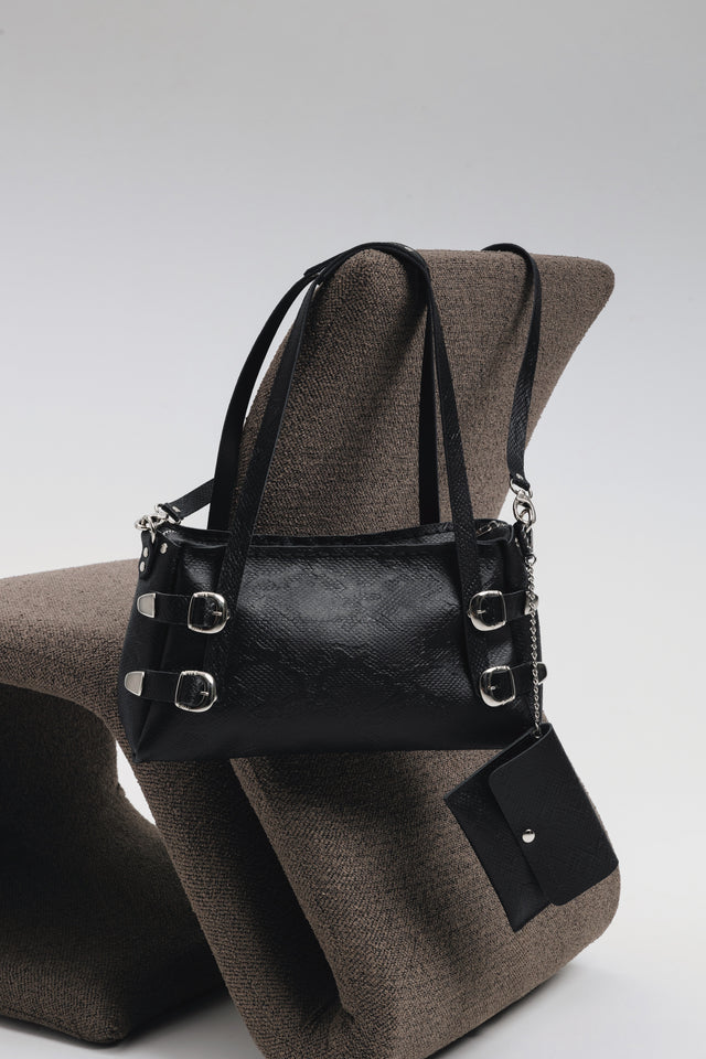 "ECHOES" BLACK NICKEL SHOULDER BAG