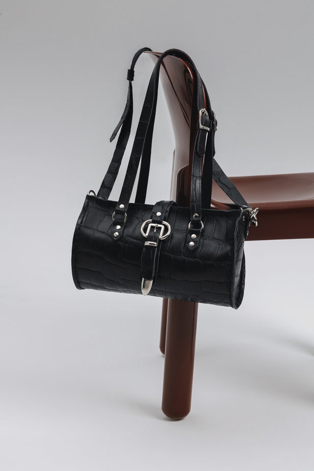 "ENDLESSLY" BLACK NICKEL BARREL BAG