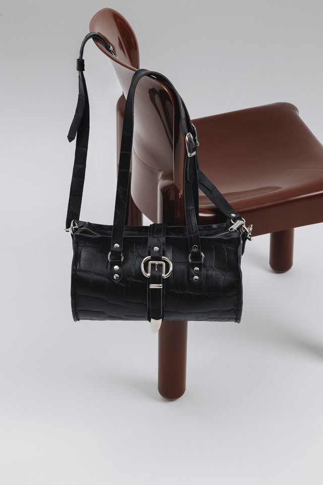 "ENDLESSLY" BLACK NICKEL BARREL BAG