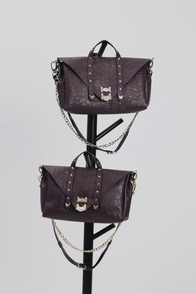 "SURRENDER" DARK PLUM NICKEL SHOULDER BAG