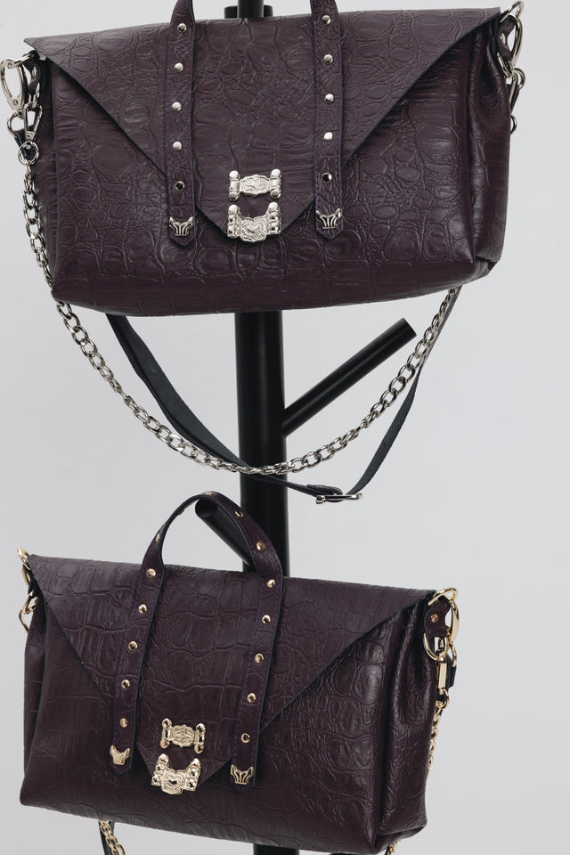"SURRENDER" DARK PLUM NICKEL SHOULDER BAG
