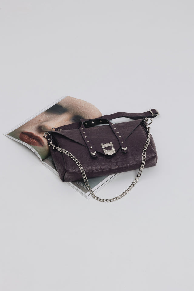 "SURRENDER" DARK PLUM NICKEL SHOULDER BAG