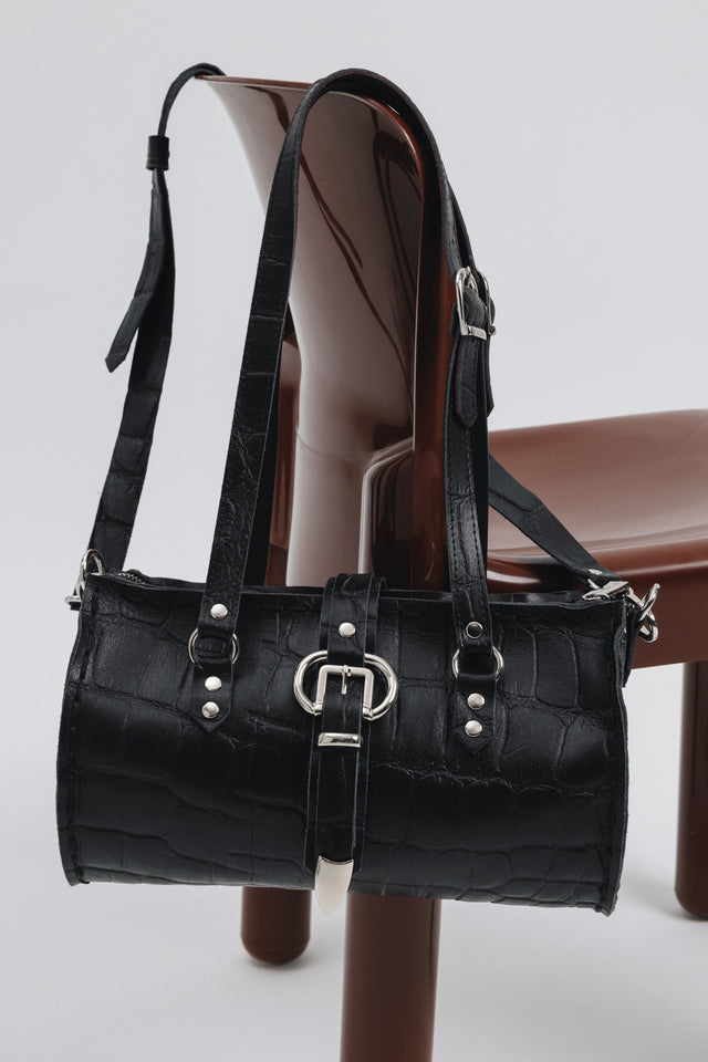 "ENDLESSLY" BLACK NICKEL BARREL BAG