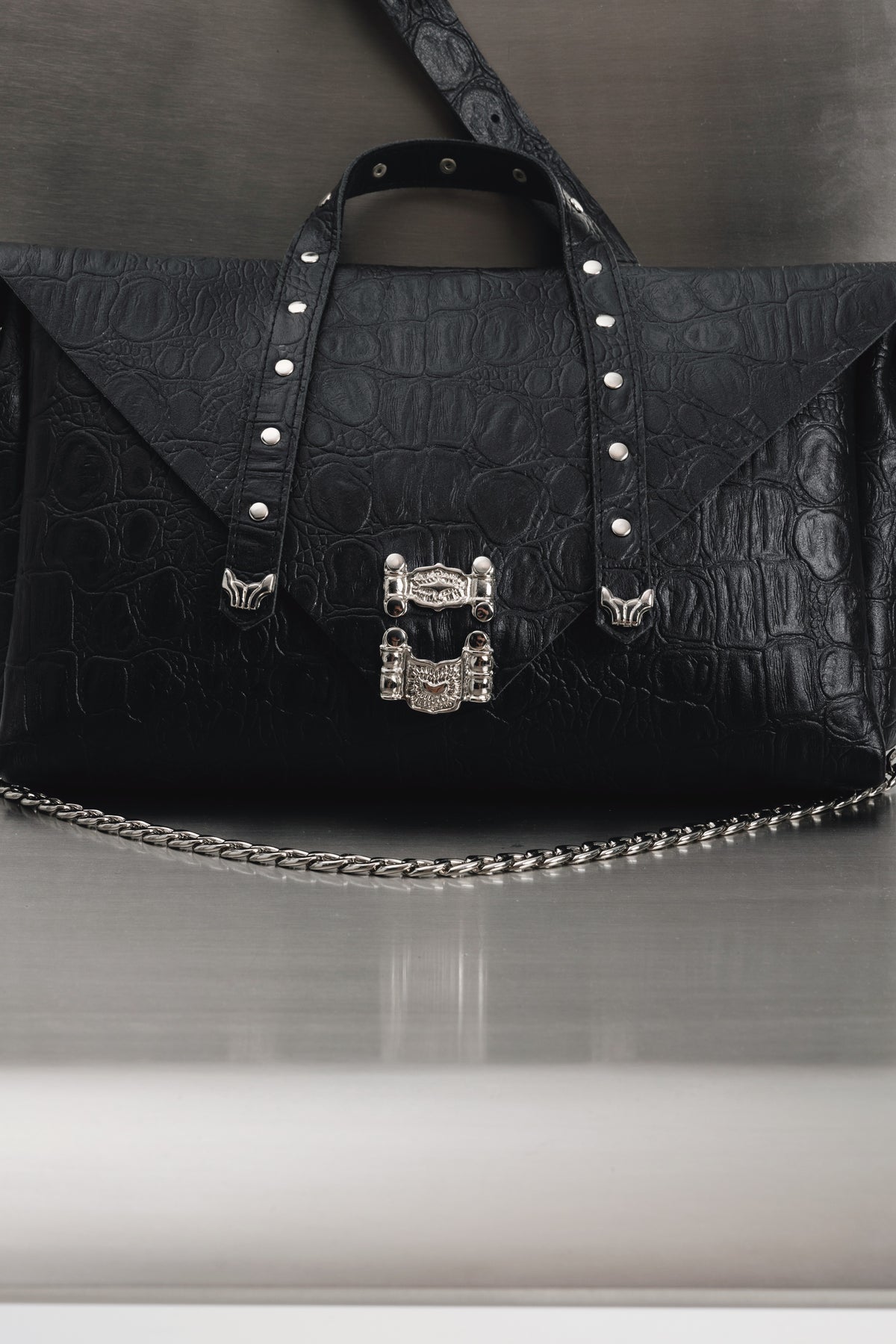 "SURRENDER" BLACK NICKEL SHOULDER BAG