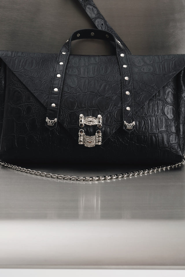 "SURRENDER" BLACK NICKEL SHOULDER BAG
