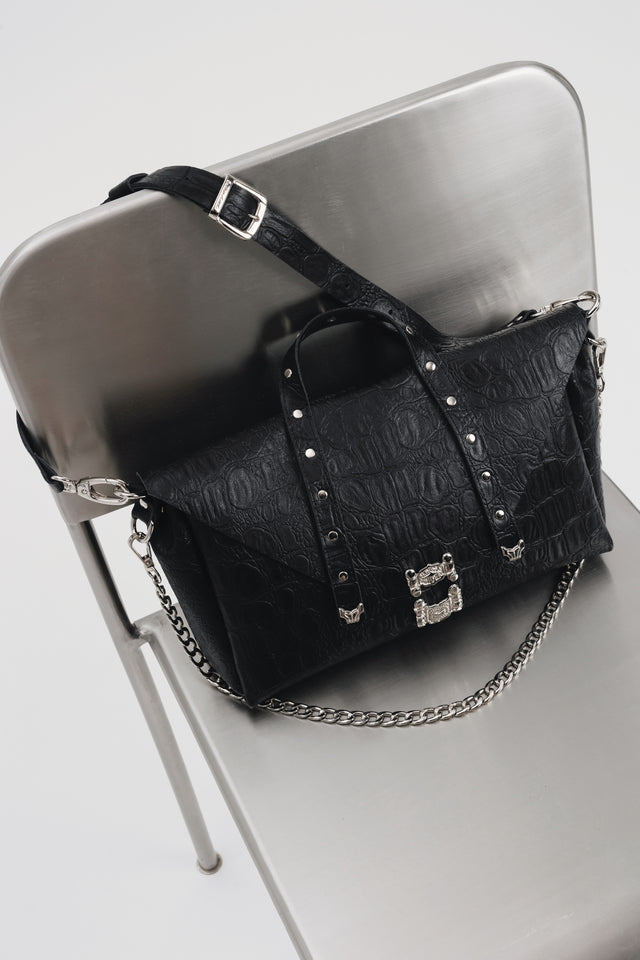 "SURRENDER" BLACK NICKEL SHOULDER BAG